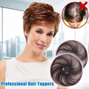 Women Clip-On Hair Topper Wigs Toupee Human Hair Hairpiece Hair Extension Wig - Picture 1 of 13