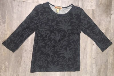Top floral negro manga 3/4 pequeño Caribbean Joe para mujer Foto 1 de 4