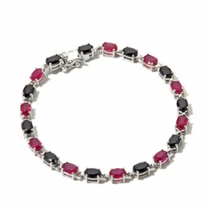 Meher's Schmuck Sterlingsilber Rubin & schwarz Spinell Linie Armband - Bild 1 von 2