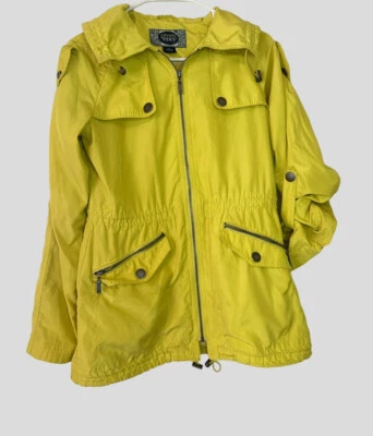 ⭐️Chaqueta para mujer Green Envy amarilla con cremallera con capucha cordón bolsillos en la cintura a presión XS Foto 1 de 4