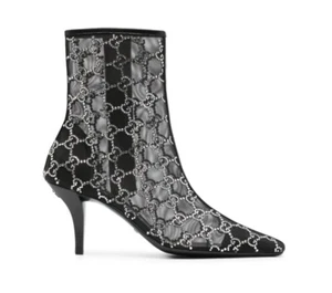 Gucci Demi GG Crystal Black Mesh Motif Ankle Boots Size EU-37.5 RETAIL $2950 - Picture 1 of 12