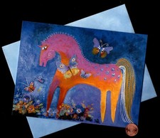 HTF LAUREL BURCH Horse Butterflies Flowers - BLANK Greeting Card W/ TRACKING