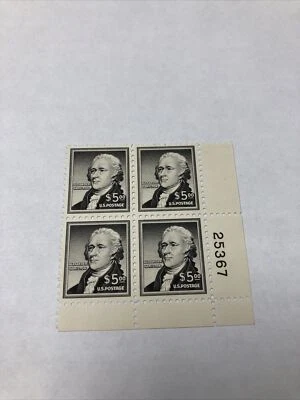 US 1053 Hamilton $5  Plate Block Of 4 Very Fine Mint Never Hinged - Image 1 of 4