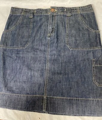 Bass Womens Skirt 12 Blue Denim Cotton Straight Peculiar  Missing Drawstrings - Image 1 of 4