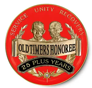 25 Años MÁS 'Old Timers' Honoree Rojo y Oro AA/Moneda de Recuperación/Medallón - Imagen 1 de 2
