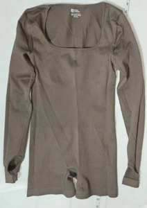 Women's Yoga Jumpsuit Shorts Long Sleeve Square Neck Romper - Brown - Medium - Picture 1 of 7
