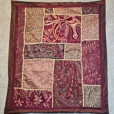 Tapiz de lentejuelas con cuentas colgante de pared retazos bordado bohemio India 35"x29" Foto 1 de 4