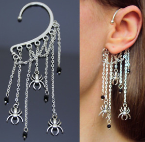 Spider Ear Cuff Silver Witchy Earrings No Piercing Gothic Dangling Ear Wrap Gift