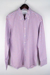 J.Lindeberg Bobby Regular Gaused Check Men Casual Shirt Red Cotton size M - Picture 1 of 6