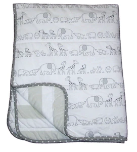 Cloud Island Baby Blanket Two by Two Gray White Quilt Reversible Stripe Animals - Picture 1 of 3