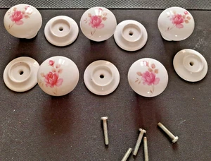 5er SET KERAMIK SCHRANKGRIFFE MIT ROSEN DESIGN - Bild 1 von 3