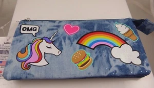 Unicorn ice cream rainbow denim pencil case , pouch , makeup bag - Picture 1 of 5
