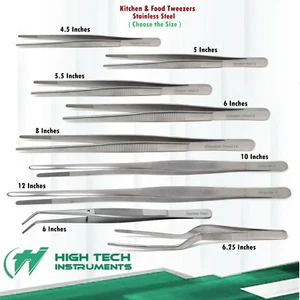 Stainless Steel Tweezers Straight Long Food Tongs Kitchen Chef Serrated Tips - Picture 1 of 20