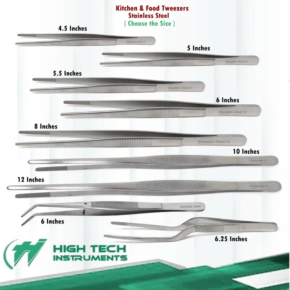 Pinzas de acero inoxidable pinzas largas rectas para alimentos puntas dentadas para chef de cocina Foto 1 de 1