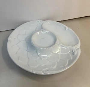 Williams Sonoma White Ceramic Appetizer Chip & Dip Leaf Pattern Platter EUC - Picture 1 of 6
