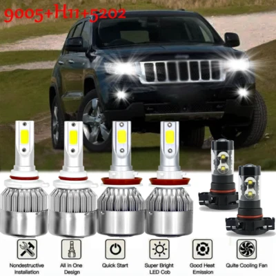 Combo LED Headlights Fog Light Bulbs Kit For Jeep Grand Cherokee 2011 2012 2013 Foto 1 de 4