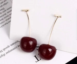 jojo bizarre Realistic Cherry earrings stem dangle red wild anime cute kawaii - Picture 1 of 4