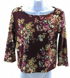 Try This Juniors Burgundy Floral Top Size Medium - Picture 1 of 12