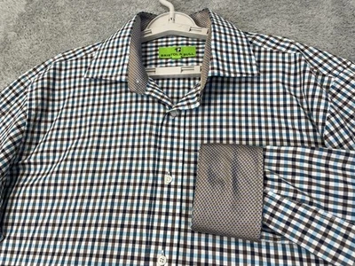 Bristol & Bull Shirt Mens Large Blue Brown Check Button Up Contrast Cuff Casual - Image 1 of 4