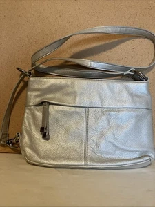 Tignanello Silver Leather Crossbody With Organizer - Picture 1 of 15