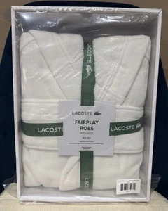 NUEVO CON ETIQUETAS Bata de Juego Limpio Lacoste con Capucha Talla S/M 100% Algodón Blanco Albornoz - Imagen 1 de 4