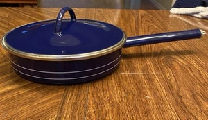 Vintage Copco Sam Lebowitz Enamel Royal Blue 9 1/4” Skillet & Lid Spain - Picture 1 of 12