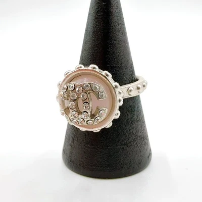 CHANEL CC COCO Mark Logos 02C Ring Silver Rhinestone Vintage Authentic JAPAN - Image 1 of 4
