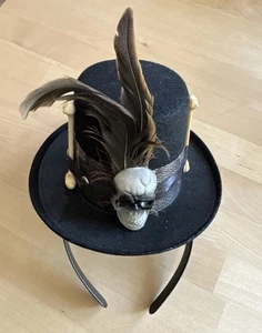 Voodoo Witch Doctor Adult Top Hat Skull Bones Feather Costume Headpiece Headband - Picture 1 of 7