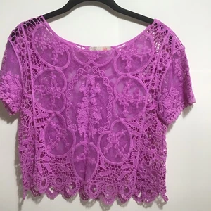 Gianni Bini GB Mujer Púrpura Encaje Crochet Top Talla XS - Imagen 1 de 8
