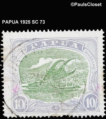 PAPUA NEW GUINEA 1925 SC 73 LAKATOI GRAY BLUE & GREEN 10/- USED F/VF - Image 1 of 2
