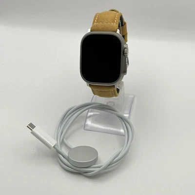 Apple Watch (Ultra) 49mm Titanium w/ Light Brown Leather Band (LTE) - Excellent - Image 1 of 4