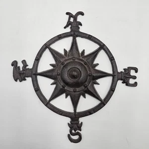 HEAVY Cast Iron Compass Rose | Rustic Nautical Wall Decor Plaque 11.5" Metal Art - Picture 1 of 10