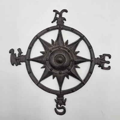 HEAVY Cast Iron Compass Rose | Rustic Nautical Wall Decor Plaque 11.5" Metal Art - Image 1 of 4