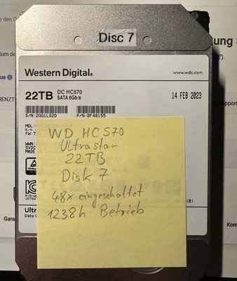 Western Digital 22TB Ultrastar DC HC570 (7200 RPM, 3,5") nur 1238 Betriebsstunde - Bild 1 von 4