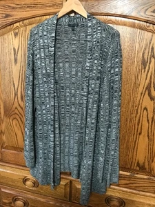 EILEEN FISHER XL Strickjacke Pullover Seide Leinen vorne offen schwarz grau weiß - Bild 1 von 6