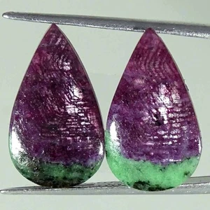 16.80Cts Natural Ruby in Zoisite Pear Pair Cabochon Loose Gemstone - Picture 1 of 5
