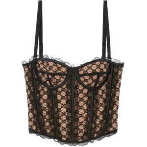Gucci GG Net Corset Black Nude Lace All Over Logo Bustier Lace Shirt Top S Small - Picture 1 of 12