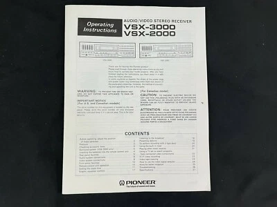 Owners Manual Operating Instructions Pioneer VSX-3000 | 2000 Stereo Receiver OEM - Image 1 of 4