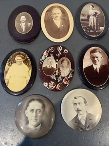 Lot Of 8 Antique Celluloid Women Photo Button Frame Oval Men - Picture 1 of 10