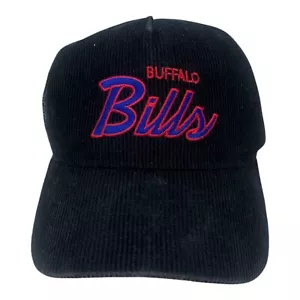 Buffalo Bills Script Snapback Hat Corduroy Black Trucker Cap By Mitchell & Ness - Picture 1 of 5