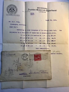 1898 Michigan Wirtschaftsprüfer Generalabteilung Landung Michigan Steuern Korrespondenz - Bild 1 von 5