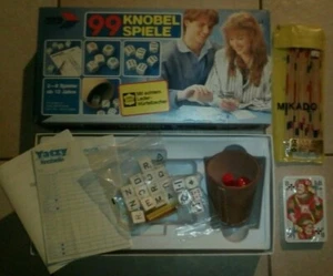 99 Knobel Spiele mit echtem Lederbecher, wenig benutzt, Mikado, Skat - Bild 1 von 1