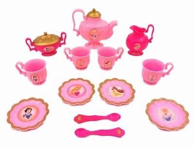 Disney Princess Royal Tea Set Services 4 People Plastic Plates Cups Bowl 2 Spoon - Image 1 of 4