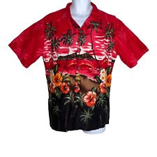 Palmwave Hawaii Fire Red Hawaiian Beach Volcano Floral Ocean Shirt Men's M