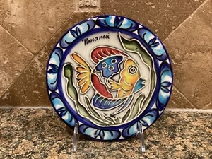 Vintage Ceramica Garcia Folk Art Fish Wall Plaque Hand Painted Panama Fish - Picture 1 of 3