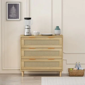 31.50"3-Drawers Rattan Storage Cabinet Rattan Drawer - Picture 1 of 7