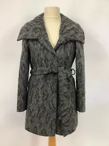 Alpaca Wool Blend jacket winter wrap belted cardigan coat grey shawl collar #1D - Picture 1 of 6