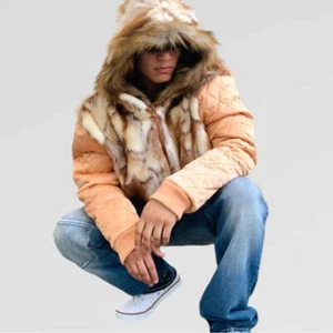 Men's Manzini Copper | Ivory Faux Fur Hooded Casual Jacket NWT - Picture 1 of 12