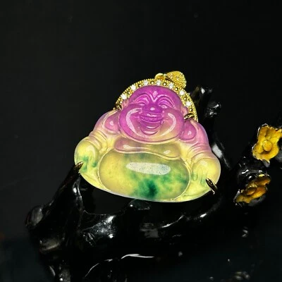  Natural Icy Multi-color Jade jadeite Buddha Amulet Pendent & Necklace - Image 1 of 4