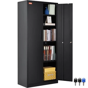 VEVOR Metal Storage Cabinet w/ 3 Keys Adjustable Shelves & Magnetic Door Black - Picture 1 of 26